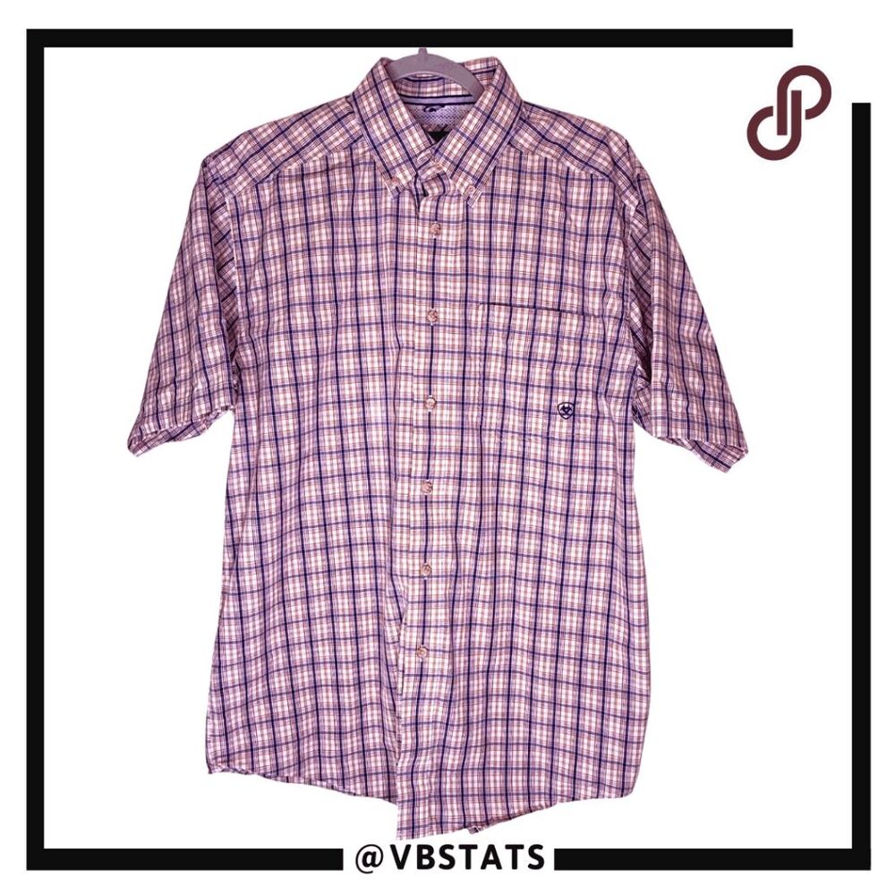 Ariat Men's Pro Series Plaid Short Sleeve Button Up Shirt Orange Blue Sz‎ Medium